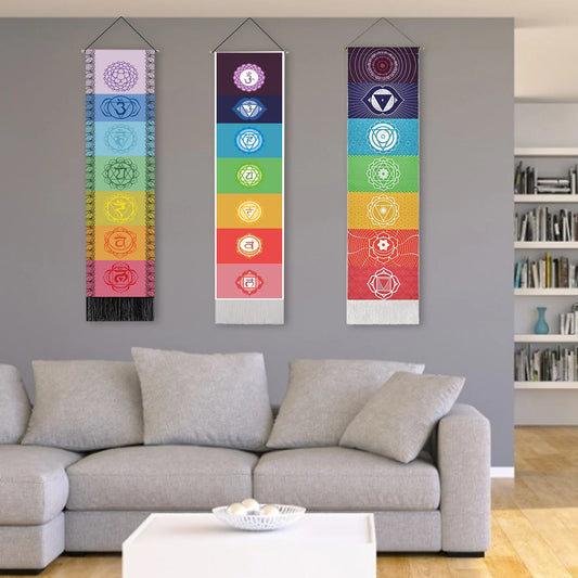 7 Chakras Mandala Tapestry - Yoga & Meditation Wall Art Banner for Home Decor