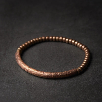 Handmade Hammered Pure Copper Cuff Bracelet – Vintage Oxidized Finish With Brass Accent Beads