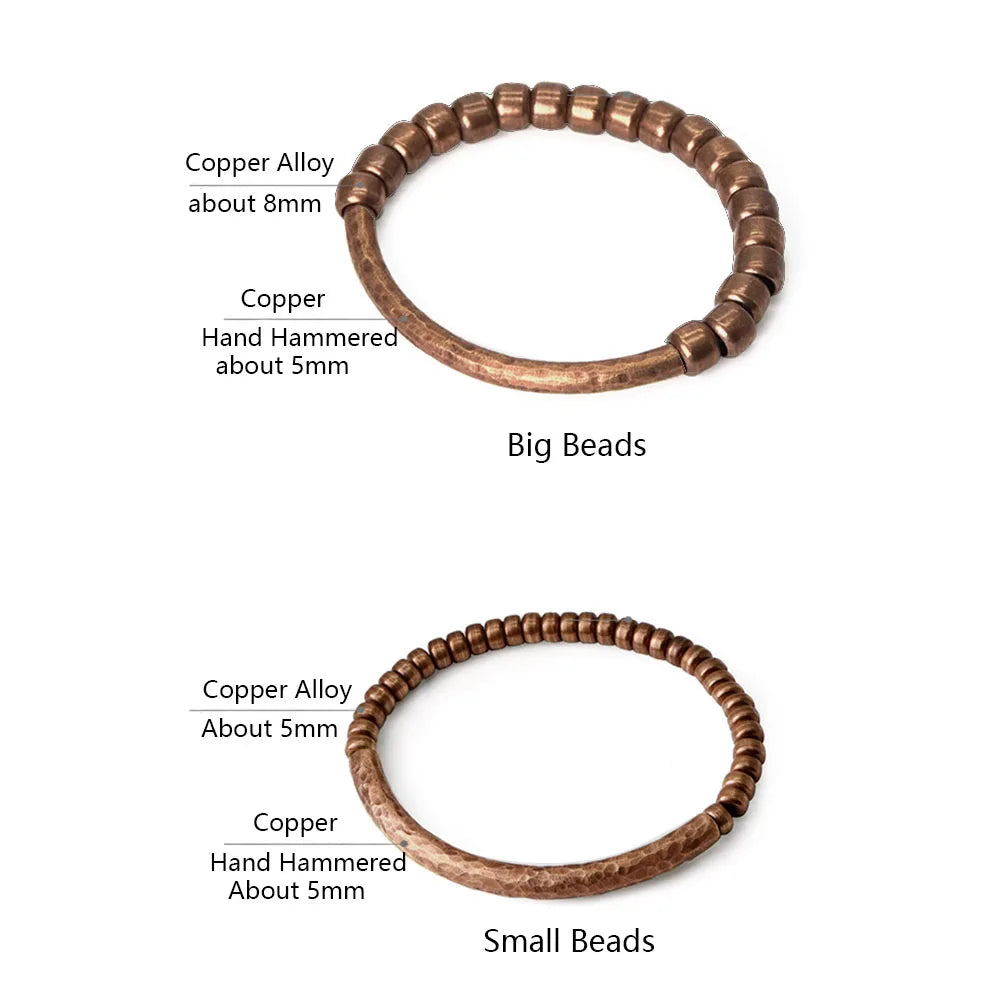 Handmade Hammered Pure Copper Cuff Bracelet – Vintage Oxidized Finish With Brass Accent Beads
