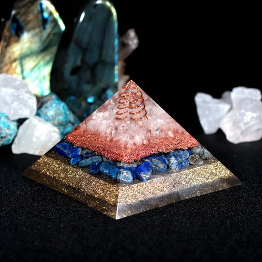  Third Eye Orgone Energy Pyramid – Lapis Lazuli & Quartz Crystal | EMF Protection, Intuition, Meditation Tool (9.8cm)