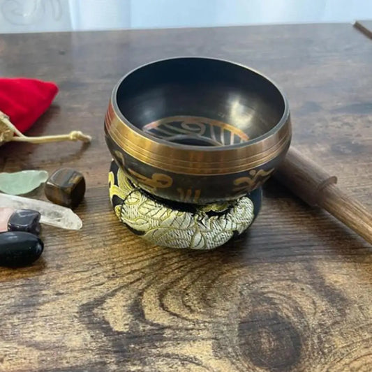 Handmade Tibetan Singing Bowl Set – 8cm Brass Buddha Sound Bowl