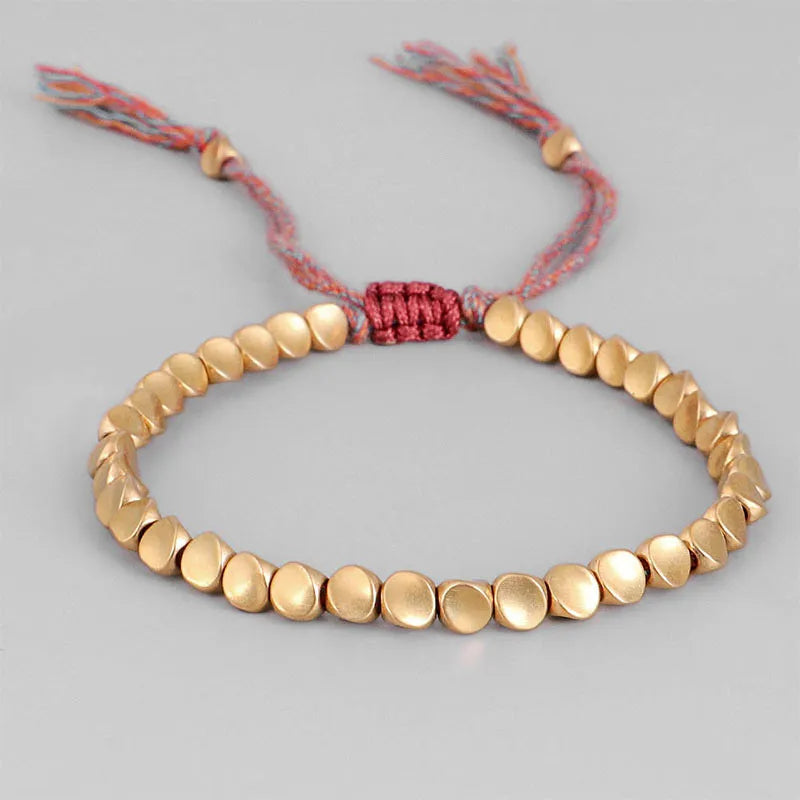 Handmade Tibetan Buddhist Bracelets on Hand Braided Copper Beads Lucky Rope Bracelet & Bangles