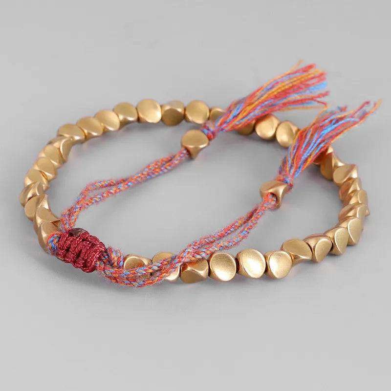 Handmade Tibetan Buddhist Bracelets on Hand Braided Copper Beads Lucky Rope Bracelet & Bangles