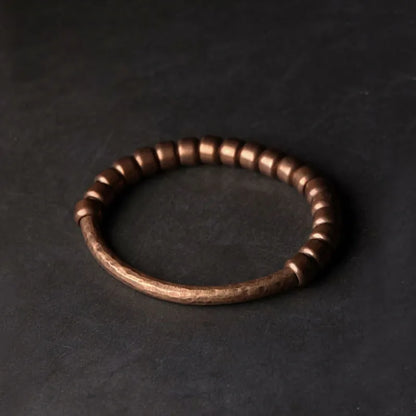 Handmade Hammered Pure Copper Cuff Bracelet – Vintage Oxidized Finish With Brass Accent Beads