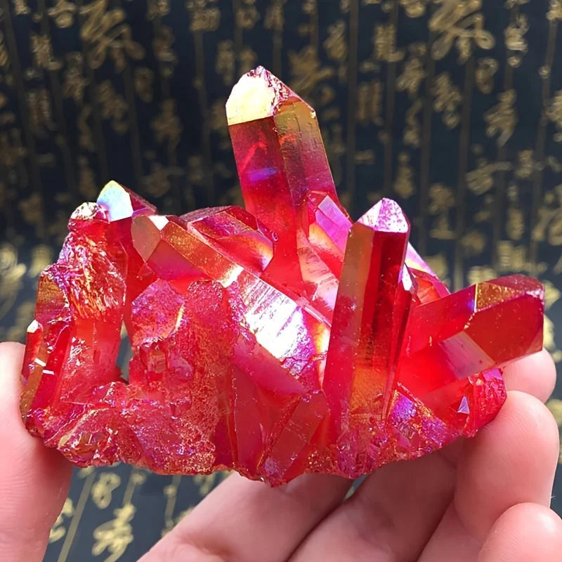 Radiant Red Titanium Rainbow Aura Crystal Cluster