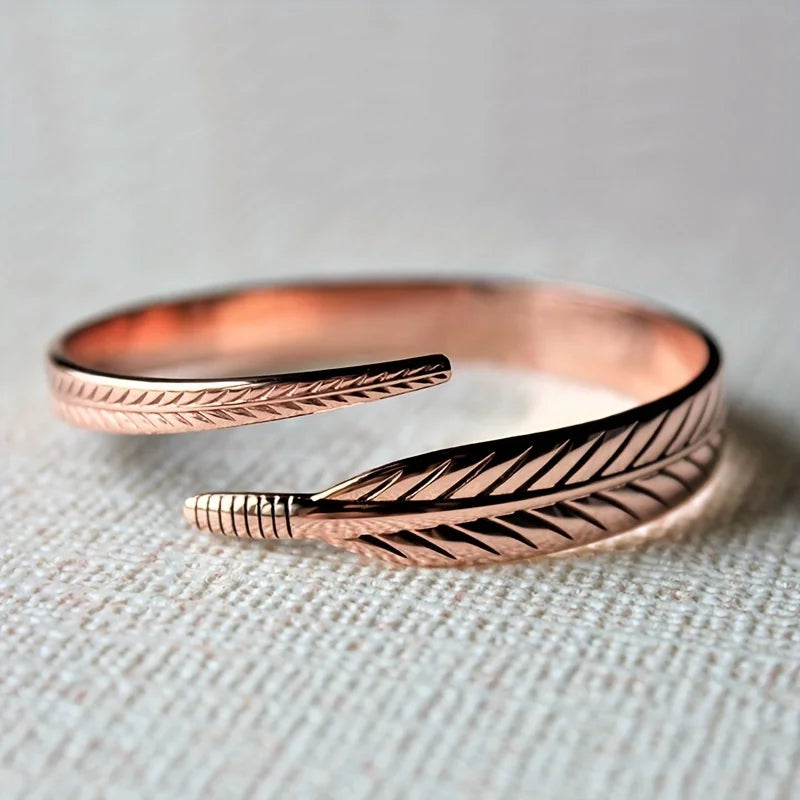 Vintage Pure Copper Feather Wing Cuff Bracelet