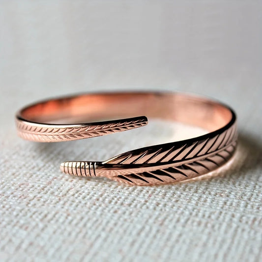 Vintage Pure Copper Feather Wing Cuff Bracelet