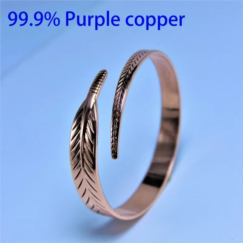 Vintage Pure Copper Feather Wing Cuff Bracelet