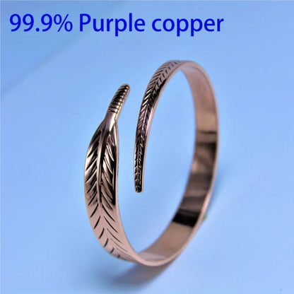 Vintage Pure Copper Feather Wing Cuff Bracelet