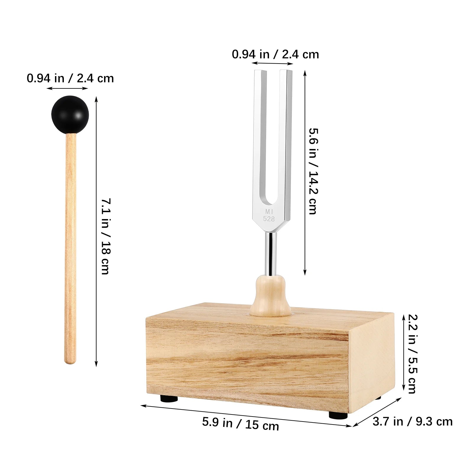 528Hz Frequency Healing Tuning Fork Set with Wooden Resonance Box & Mallet