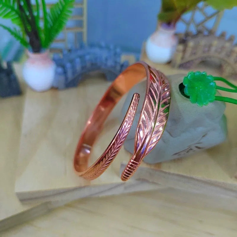Vintage Pure Copper Feather Wing Cuff Bracelet