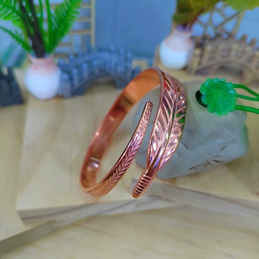 Vintage Pure Copper Feather Wing Cuff Bracelet