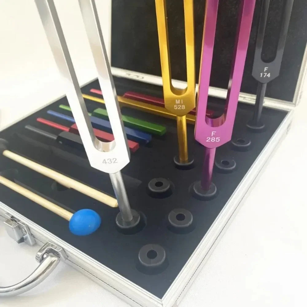 10-Piece Aluminum Alloy Tuning Fork Set – Complete Frequency Healing Kit (174Hz to 963Hz)