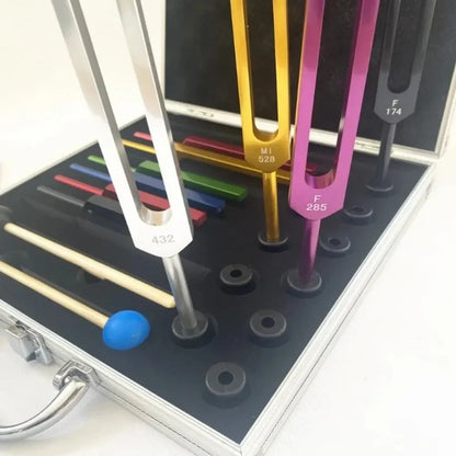 10-Piece Aluminum Alloy Tuning Fork Set – Complete Frequency Healing Kit (174Hz to 963Hz)
