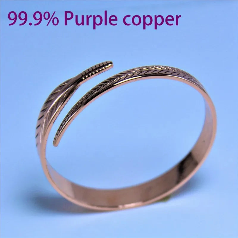 Vintage Pure Copper Feather Wing Cuff Bracelet