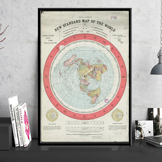 1892 Flat Earth World Map HD Poster 