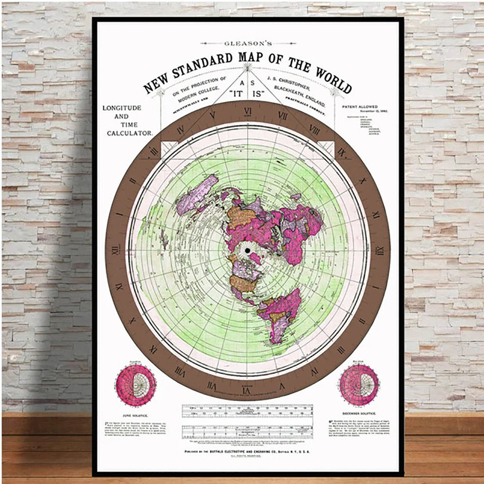 1892 Flat Earth World Map HD Poster 