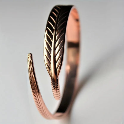 Vintage Pure Copper Feather Wing Cuff Bracelet