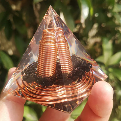 6CM Spiral Copper Wire Orgonite Pyramid With Obsidian