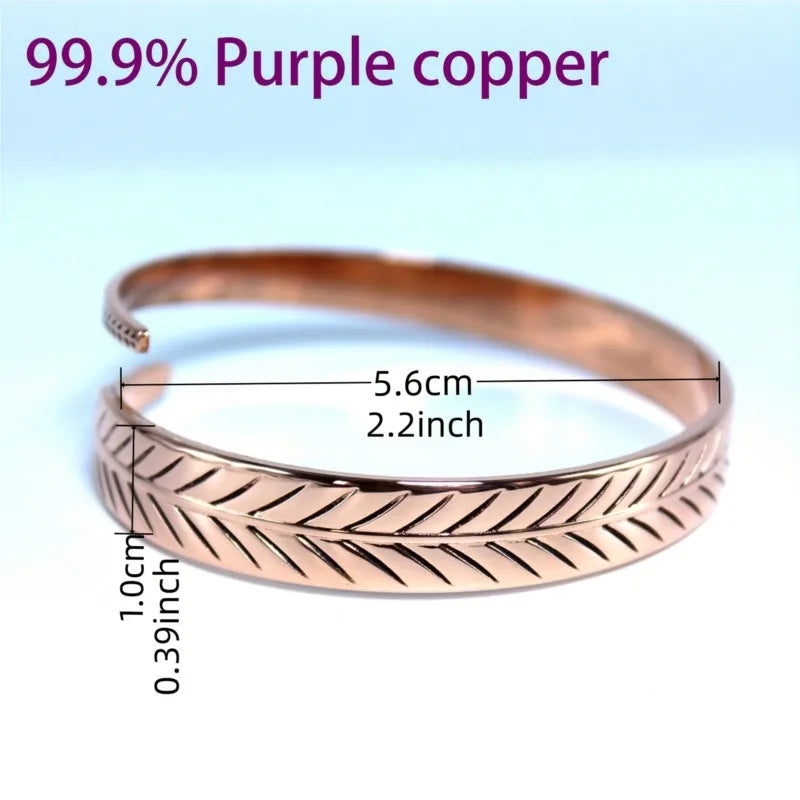 Vintage Pure Copper Feather Wing Cuff Bracelet