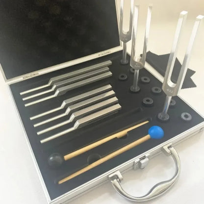 10-Piece Aluminum Alloy Tuning Fork Set – Complete Frequency Healing Kit (174Hz to 963Hz)