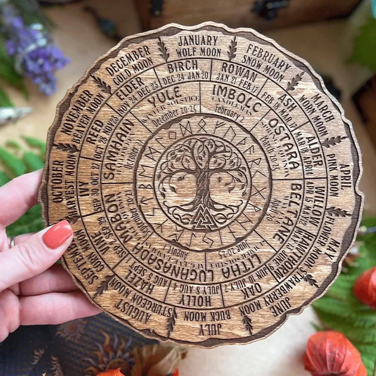 Wheel of the Year Tree of Life Wooden Calendar