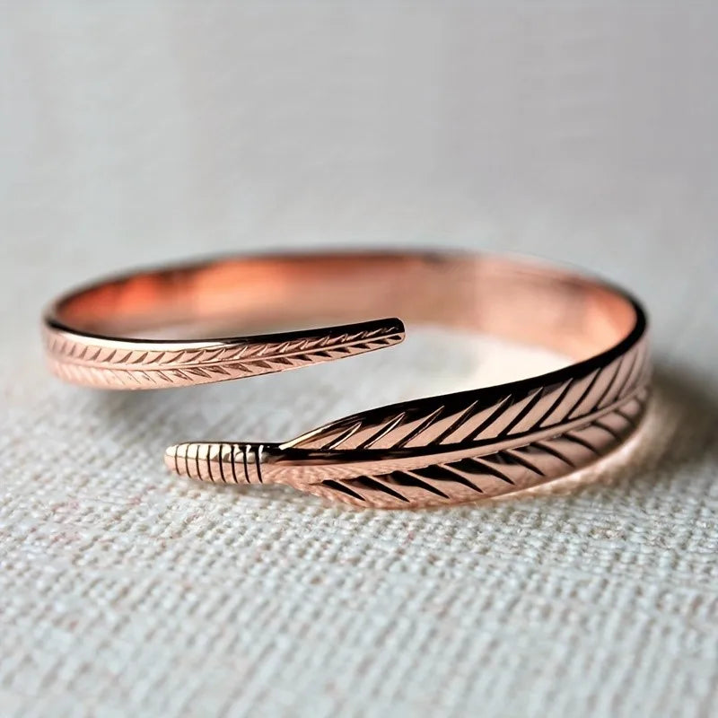 Vintage Pure Copper Feather Wing Cuff Bracelet