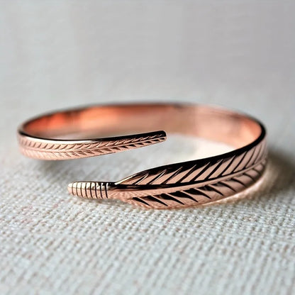 Vintage Pure Copper Feather Wing Cuff Bracelet