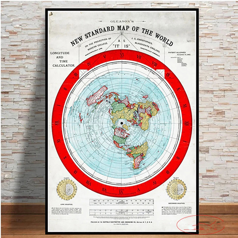 1892 Flat Earth World Map HD Poster 