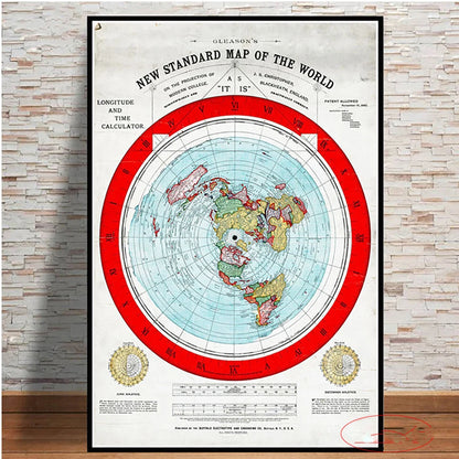 1892 Flat Earth World Map HD Poster 