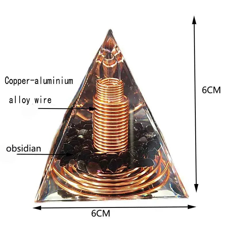 6CM Spiral Copper Wire Orgonite Pyramid With Obsidian