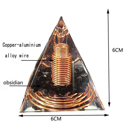 6CM Spiral Copper Wire Orgonite Pyramid With Obsidian