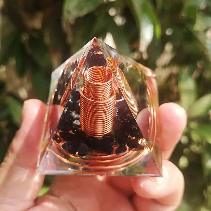 6CM Spiral Copper Wire Orgonite Pyramid With Obsidian