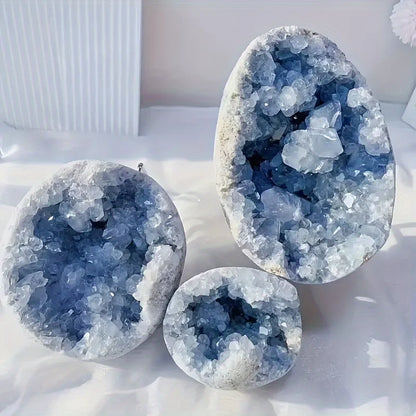 Enormous Genuine Celestite Crystal Egg Sparkling Sky Blue Druzy Cluster