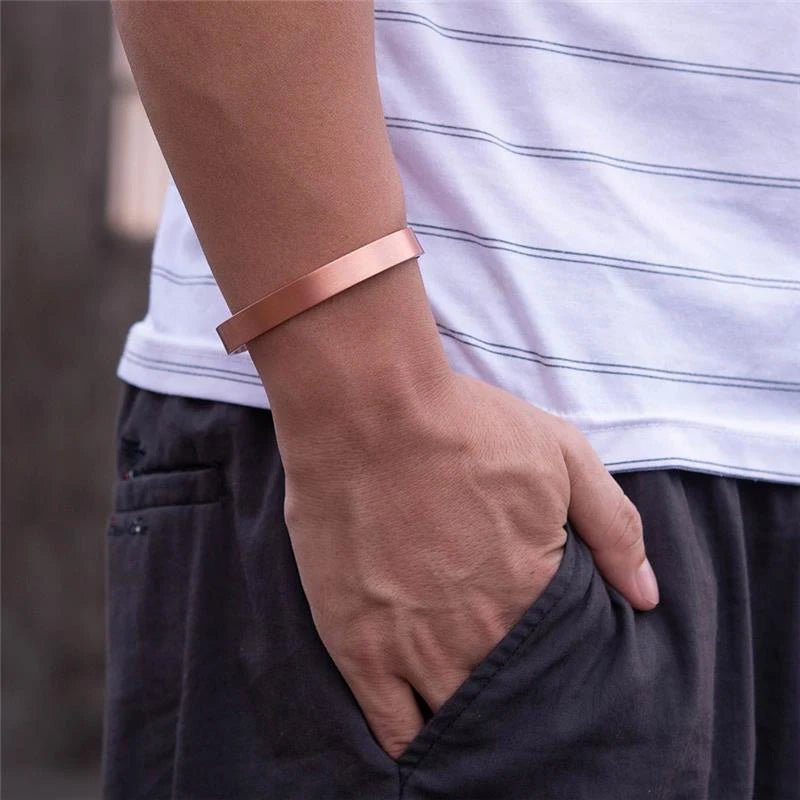 Set Pure Copper Bracelets and Rings Simplicity Cuff Magnetic Bangles for Women Men Arthritis Health Solid Copper Jewelry