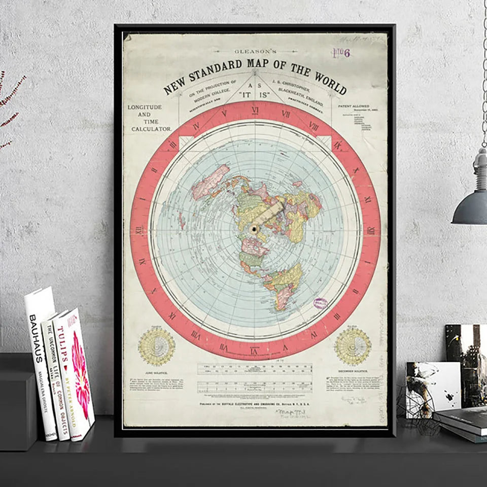 1892 Flat Earth World Map HD Poster 