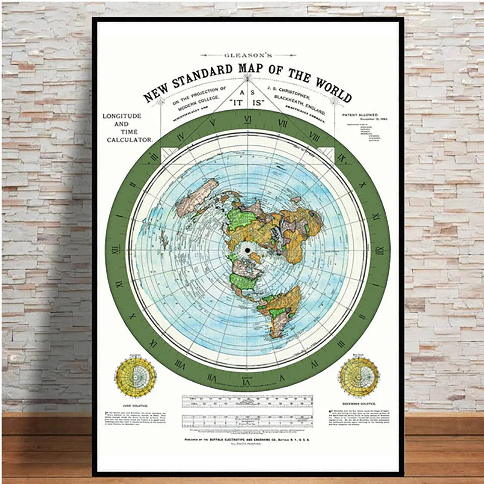 1892 Flat Earth World Map HD Poster 