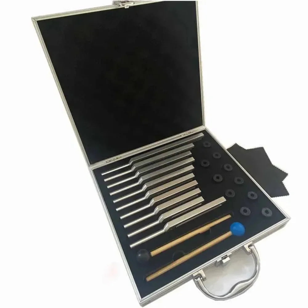 10-Piece Aluminum Alloy Tuning Fork Set – Complete Frequency Healing Kit (174Hz to 963Hz)