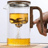 Elegant Water Separation Glass Teapot with Magnetic Switch and Wooden Handle – Perfect for Efficient Tea Filtration