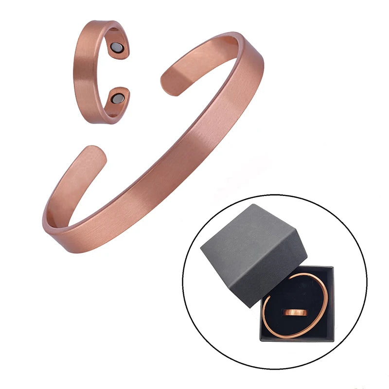 Pure Copper Bracelet & Ring Set – Magnetic Healing Cuff