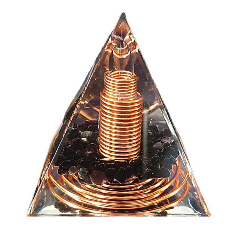 6CM Spiral Copper Wire Orgonite Pyramid With Obsidian
