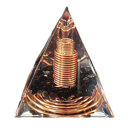 6CM Spiral Copper Wire Orgonite Pyramid With Obsidian