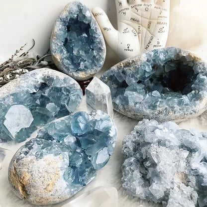 Enormous Genuine Celestite Crystal Egg Sparkling Sky Blue Druzy Cluster