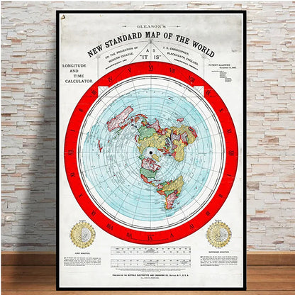 1892 Flat Earth World Map HD Poster 