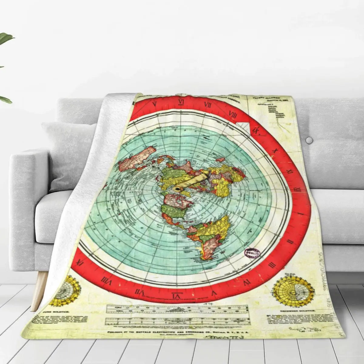 Soft and Durable Camping Blanket - Gleason 1892 Flat Earth Map Throw, Nature Flannel Bedspread, Bedroom Graphic Sofa Bed Cover