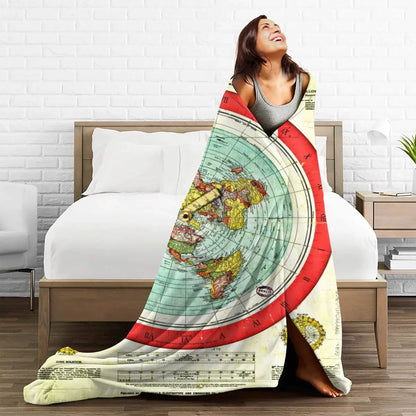 Soft and Durable Camping Blanket - Gleason 1892 Flat Earth Map Throw, Nature Flannel Bedspread, Bedroom Graphic Sofa Bed Cover