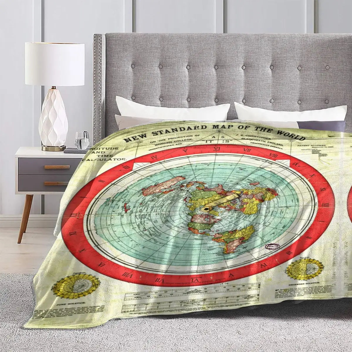 Soft and Durable Camping Blanket - Gleason 1892 Flat Earth Map Throw, Nature Flannel Bedspread, Bedroom Graphic Sofa Bed Cover