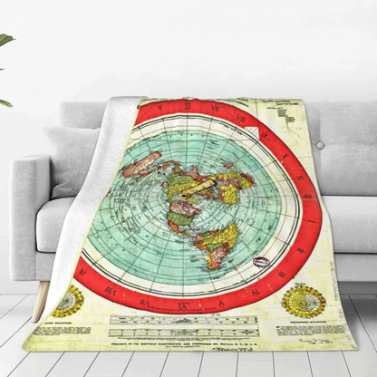 Soft and Durable Camping Blanket - Gleason 1892 Flat Earth Map Throw, Nature Flannel Bedspread, Bedroom Graphic Sofa Bed Cover