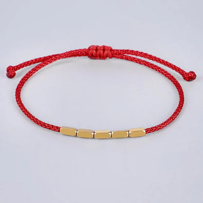 Tibetan Buddhist Creative Irregular Copper Beads Red Black Rope Pulling Bracelet for Women Men Handmade Knots Thread Bracelets