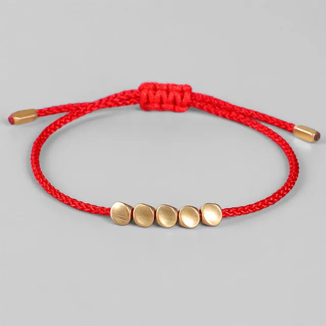 Tibetan Buddhist Creative Irregular Copper Beads Red Black Rope Pulling Bracelet for Women Men Handmade Knots Thread Bracelets